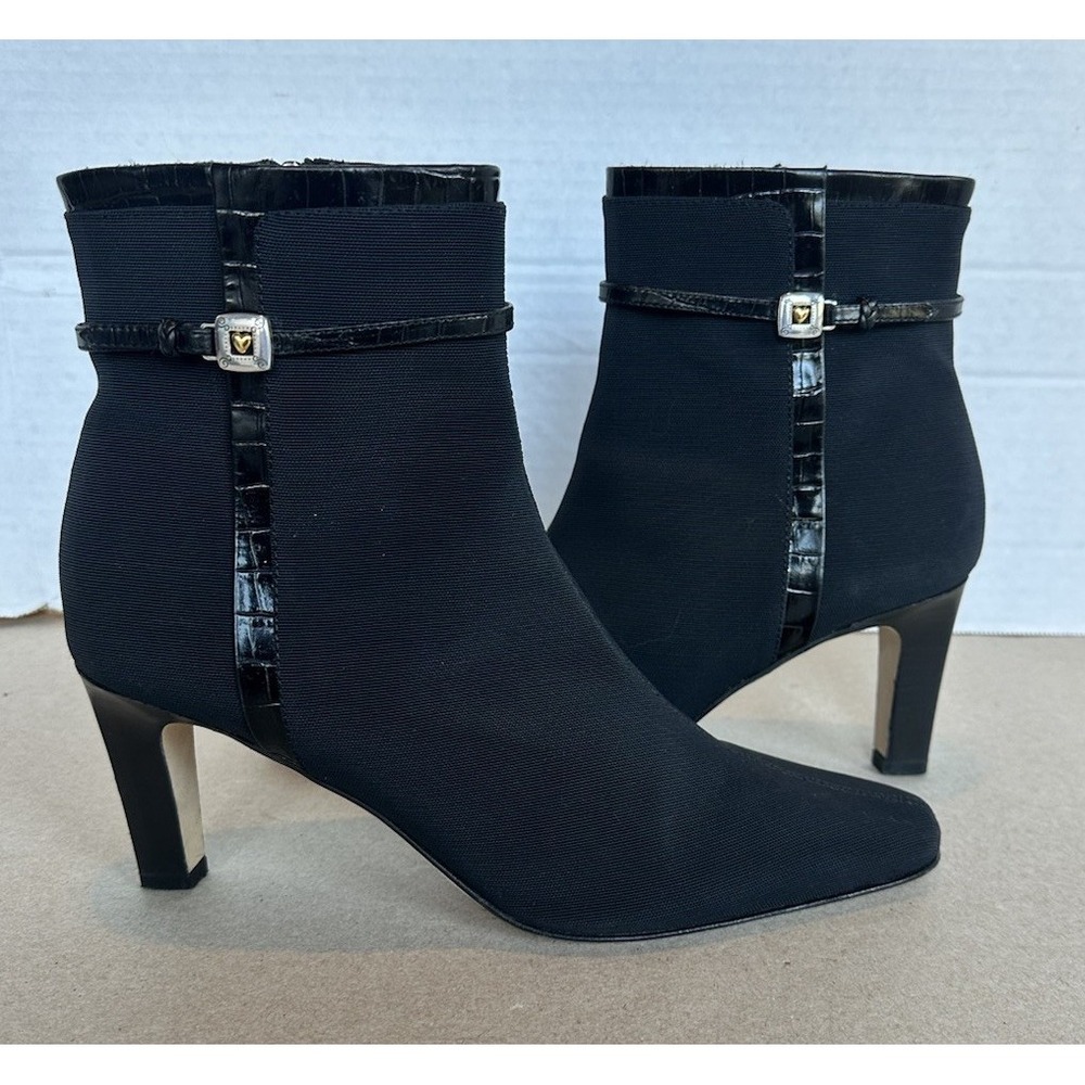 Brighton Regina Black Nylon High Heeled Ankle Boots Zip Up size‎ 8